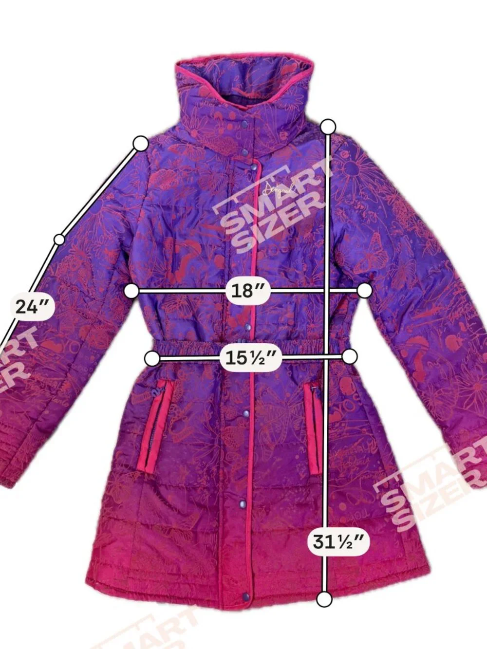 Desigual  'Hume' Ombre Quilted Puffer Coat Kids Girls 13/14 Velvet Flocked Belt